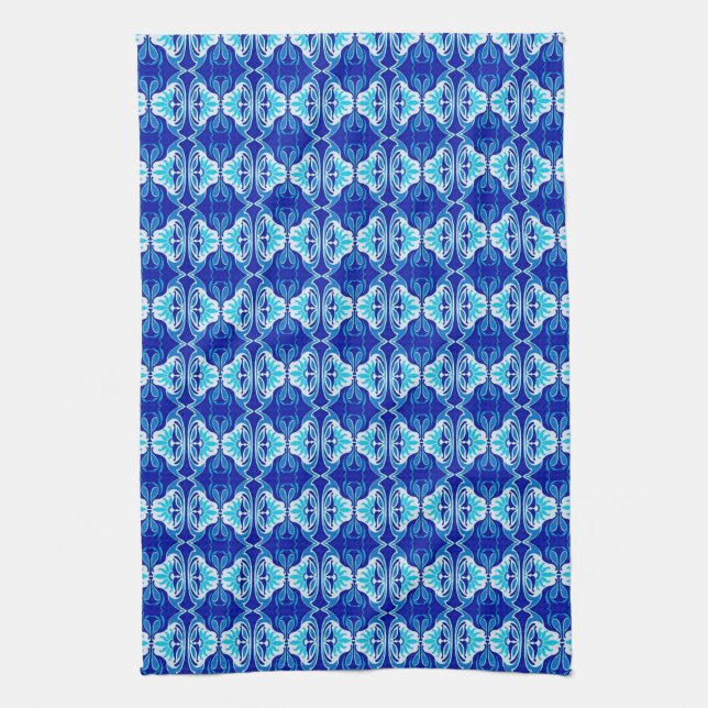 Linge De Cuisine Motif de papier peint d'art déco - bleu et blanc (Vertical)