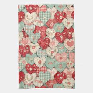 Linge De Cuisine Motif de pique-nique Cœurs Patchwork Rustique (2)