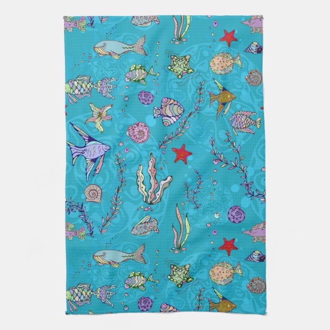 Linge De Cuisine Motif de poisson turquoise (Vertical)