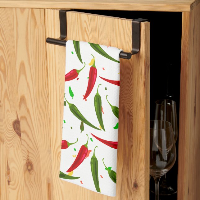 Linge De Cuisine Motif de poivrons chauds verts et rouges (Pliage en tiers)