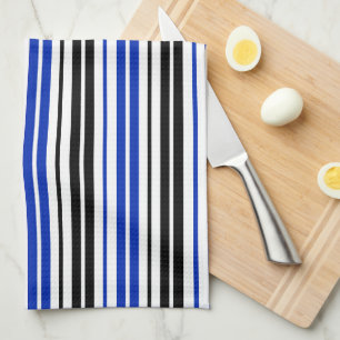 Linge De Cuisine Motif de rayures blanches noires bleues 