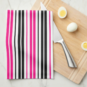 Linge De Cuisine Motif de rayures roses noires et blanches