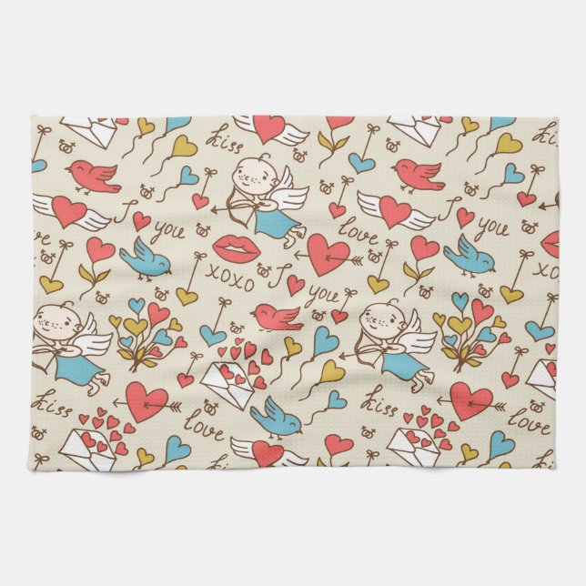 Linge De Cuisine Motif de Saint-Valentin avec le cupidon (Horizontal)