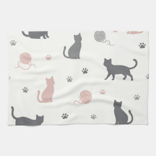 Linge De Cuisine Motif de silhouette de chat et de fil fantaisiste