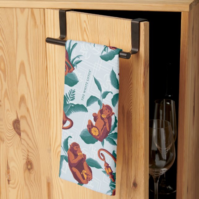 Linge De Cuisine Motif de singes joueurs du Lotus Blanc (Pliage en tiers)