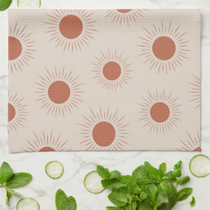 Linge De Cuisine Motif de soleil Abstrait Boho en terre cuite minim