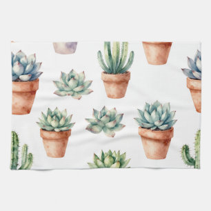 Linge De Cuisine Motif de succulentes à l'aquarelle