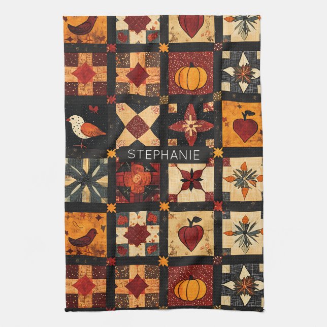 Linge De Cuisine Motif de surface composée en Patchwork Automne Rus (Vertical)