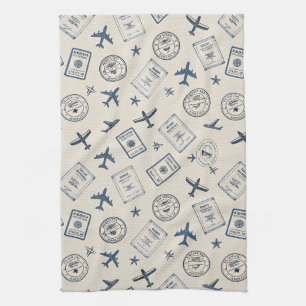 Linge De Cuisine Motif de tampon de passeport d'aviation vintage (2