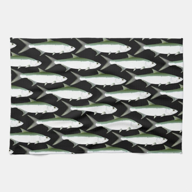 Linge De Cuisine Motif de tarpon sur le noir (Horizontal)