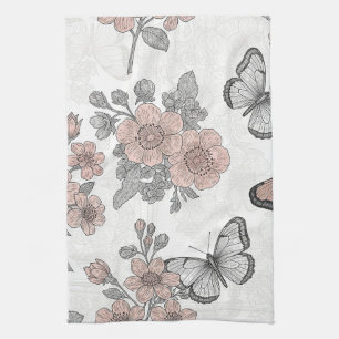 Linge De Cuisine Motif de toile de papillon botanique vintage (2)