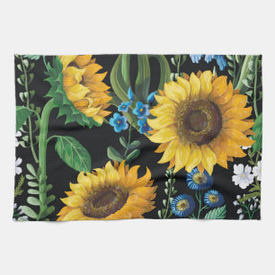 Linge De Cuisine Motif de tournesol Arrière - plan noir