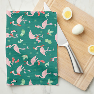 Linge De Cuisine Motif de vacances de Noël vert flamant rose