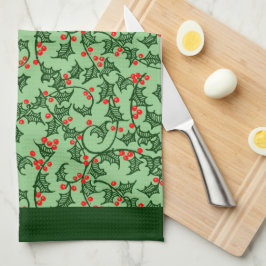 Linge De Cuisine Motif de vacances houx et baie rustique sur fond v