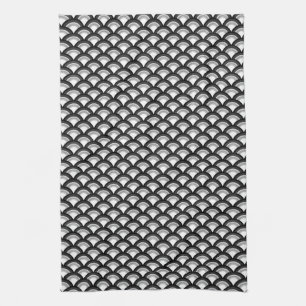 Linge De Cuisine Motif de vague d'art déco - noir et blanc
