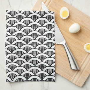 Linge De Cuisine Motif de vague japonais blanc noir