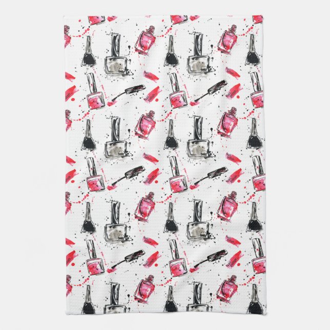Linge De Cuisine Motif de vernis à ongles d'aquarelle (Vertical)
