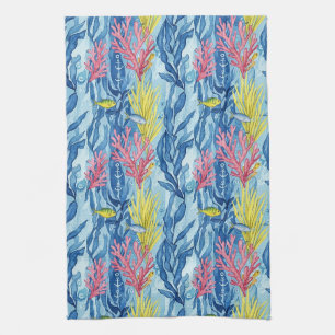 Linge De Cuisine Motif de vie marine côtière coloré (1)