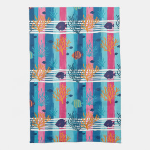 Linge De Cuisine Motif de vie marine côtière coloré (11)