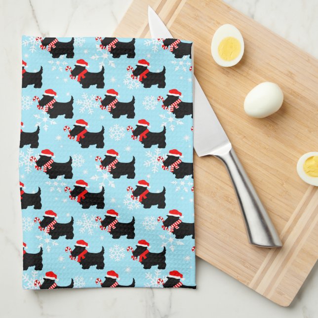 Linge De Cuisine Motif des chiens écossais de Noël (Quart Plié)