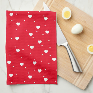 Linge De Cuisine Motif des Coeurs blancs et rouges