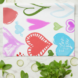 Linge De Cuisine Motif Des Coeurs, Coeurs Colorés, Motif Des Coeurs