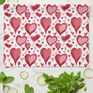 Linge De Cuisine Motif des Coeurs Roses rouges Dessin Saint Valenti