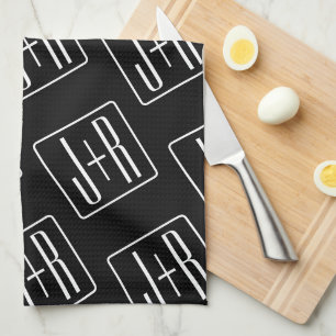 Linge De Cuisine Motif des initiales Mariages modernes Noir & Bla
