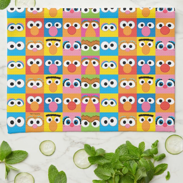 Linge De Cuisine Motif des yeux de caractère de rue Sésame (Plié)