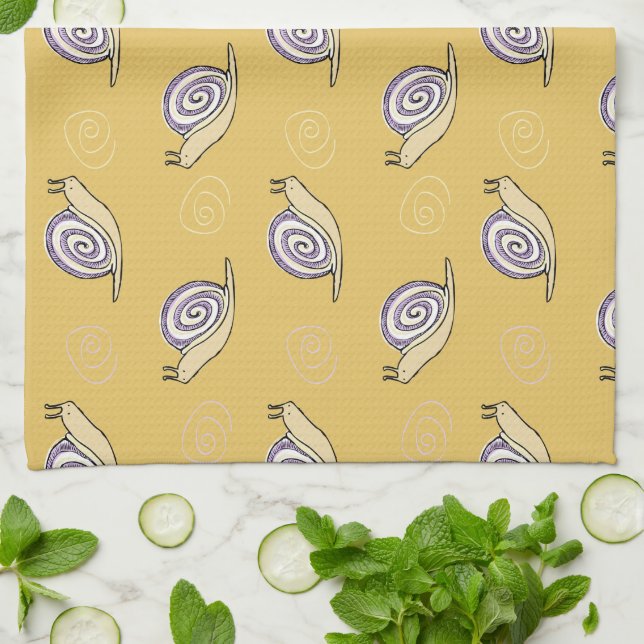 Linge De Cuisine Motif d'escargots et de torrents illustrés (Plié)