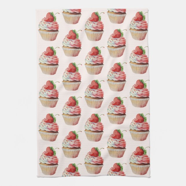 Linge De Cuisine Motif dessert sucré fraise Cupcake (Vertical)