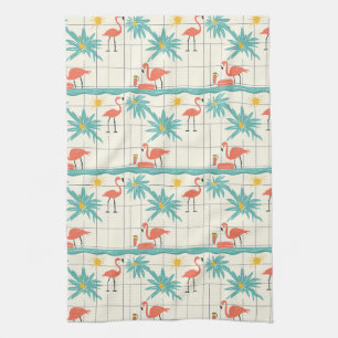 Linge De Cuisine Motif d'été au bord de la piscine rétro flamant ro