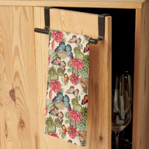 Linge De Cuisine Motif d'été lumineux avec papillons et cactus