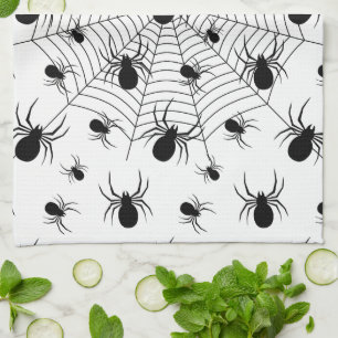 Linge De Cuisine Motif d'Halloween Black White araignées