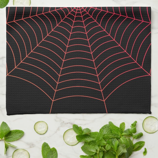 Linge De Cuisine Motif d'Halloween en rouge noir (Plié)