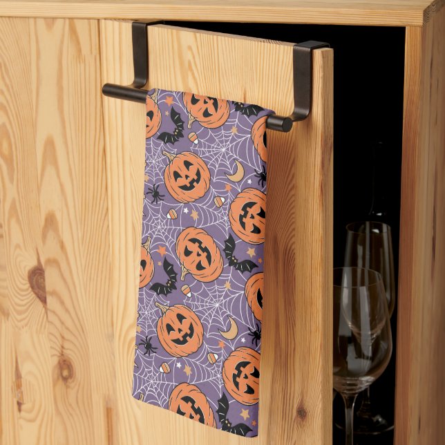 Linge De Cuisine Motif d'Halloween violet Jack-O-lanterne (Pliage en tiers)
