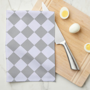 Linge De Cuisine Motif diamant en gris et lavande