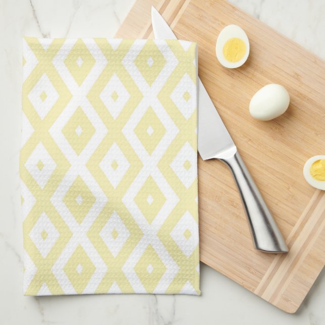 Linge De Cuisine Motif diamant jaune pâle et blanc (Quart Plié)