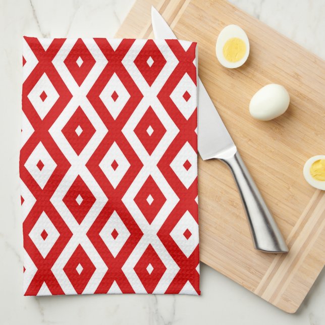 Linge De Cuisine Motif diamant rouge et blanc (Quart Plié)