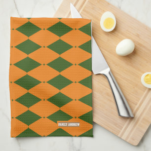 Linge De Cuisine Motif diamant vert et orange personnalisé