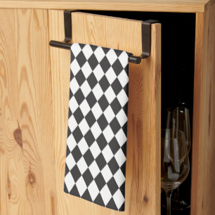 Linge De Cuisine Motif Diamond Harlequin en noir et blanc