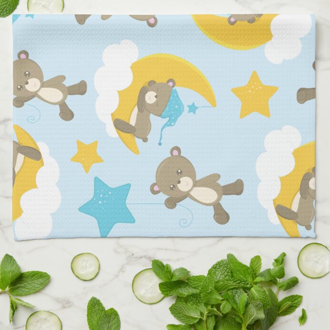 Linge De Cuisine Motif D'Ours, Mignonnes Ours, Nounours, Étoiles (Plié)