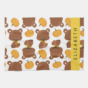Linge De Cuisine Motif D'Ours, Mignons Ours, Citrouille, Votre Nom