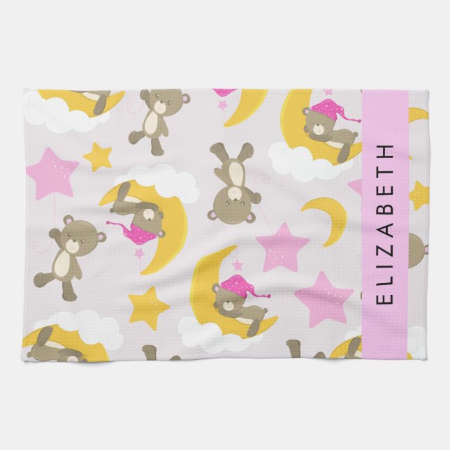 Linge De Cuisine Motif D'Ours, Nounours, Étoiles, Votre Nom (Horizontal)