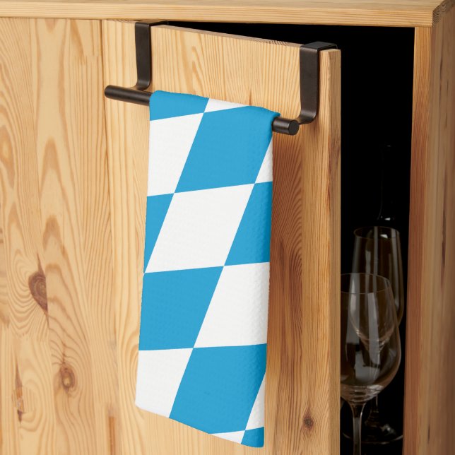 Linge De Cuisine Motif Drapeau Diamant Bavière bleu et blanc (Pliage en tiers)