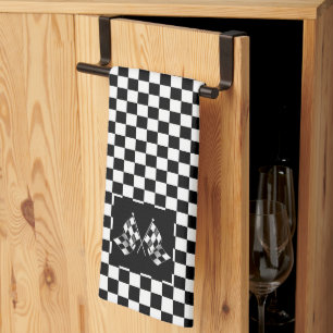 Linge De Cuisine Motif du drapeau cool noir et blanc À damiers