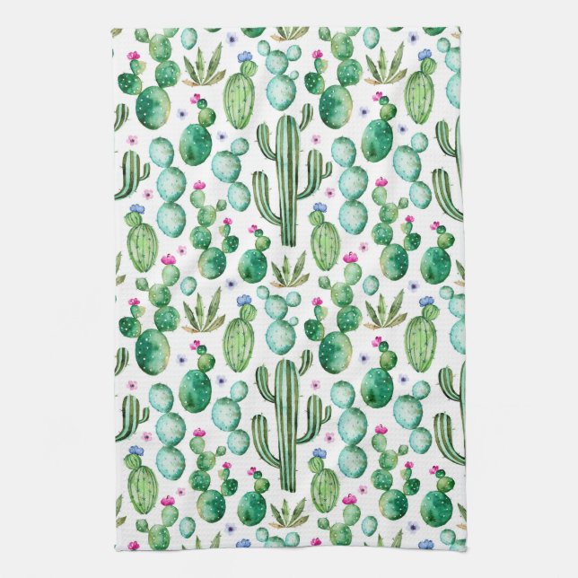 Linge De Cuisine Motif d'usines de cactus d'aquarelle (Vertical)