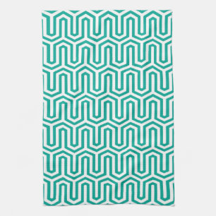 Linge De Cuisine Motif égyptien Déco - turquoise et blanc