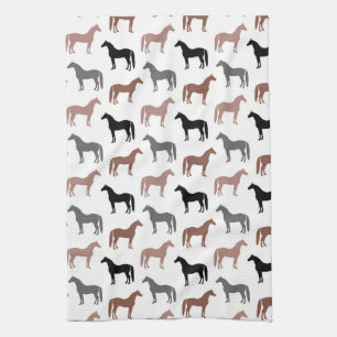 Linge De Cuisine Motif élégant de chevaux brun, noir et gris