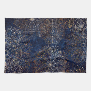 Linge De Cuisine Motif élégant de Mandala en or et en bleu foncé